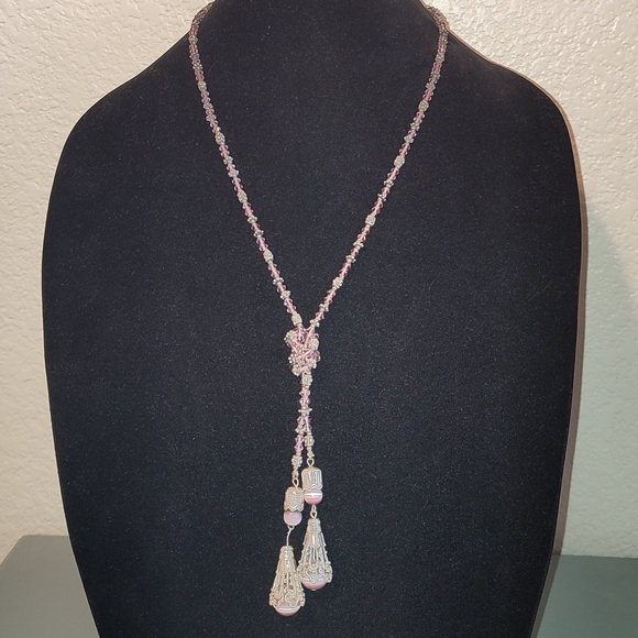 Boho Chic Stunner Elegant Pink Purple Beaded Necklace - Picture 1 of 6